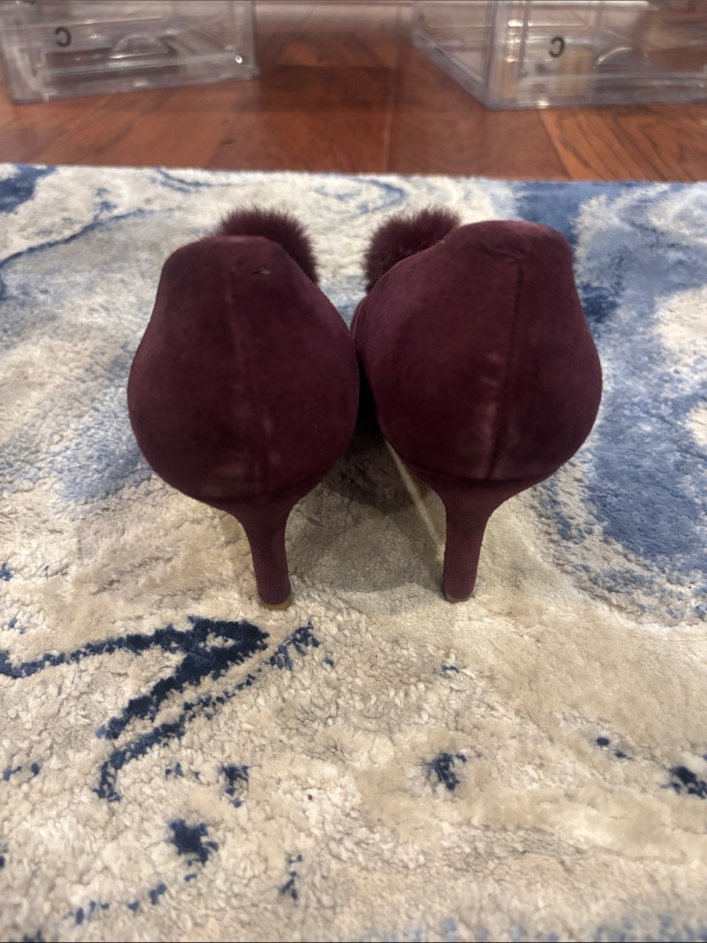 Charles by Charles David Burgundy Suede Pom Pom Kitten Heel Pumps - Picture 4 of 5